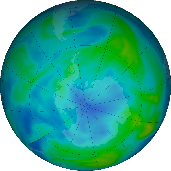 Antarctic ozone map for 27 April 2020